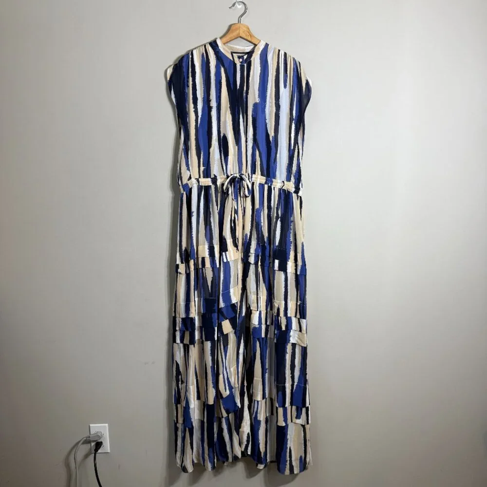 Misa Los Angeles Ulricha Striped Button Up Tiered Maxi Dress Women's Medium Blue - Picture 4 of 16